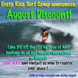 august discount with Costa Rica Surf Camp